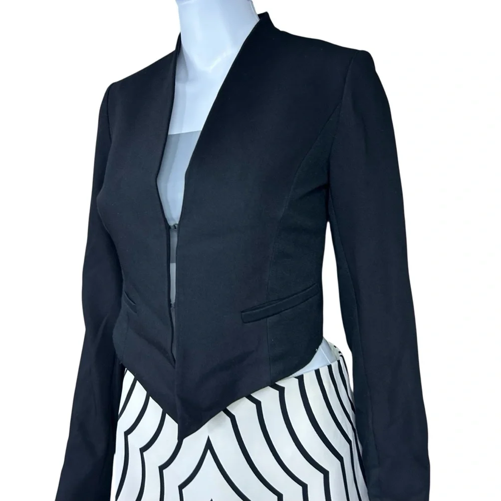 Alice + Olivia Black Cropped Blazer XS Modern Minimalist Art Deco Event Jacket - Picture 5 of 14